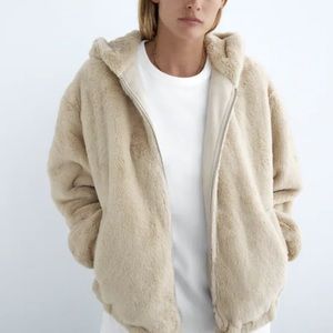 Zara Reversible Faux Fur Bomber Jacket with Hood